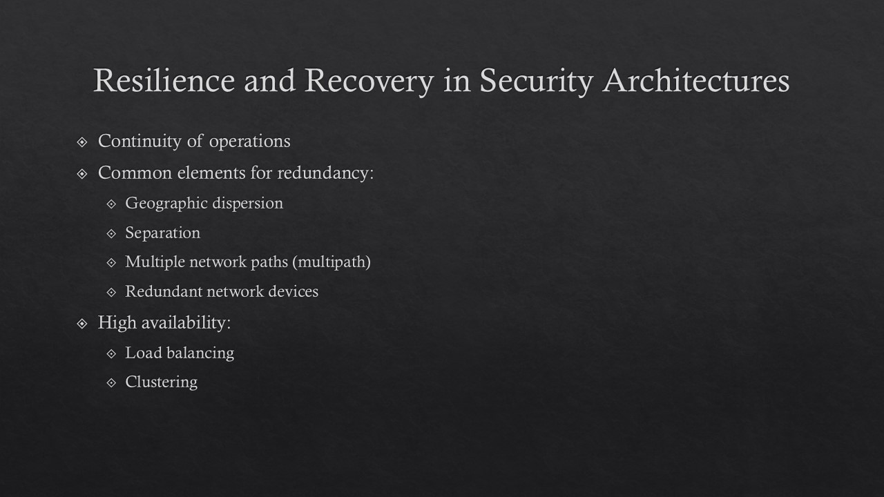 Continuity of operations, common elements for redundancy, and high availability