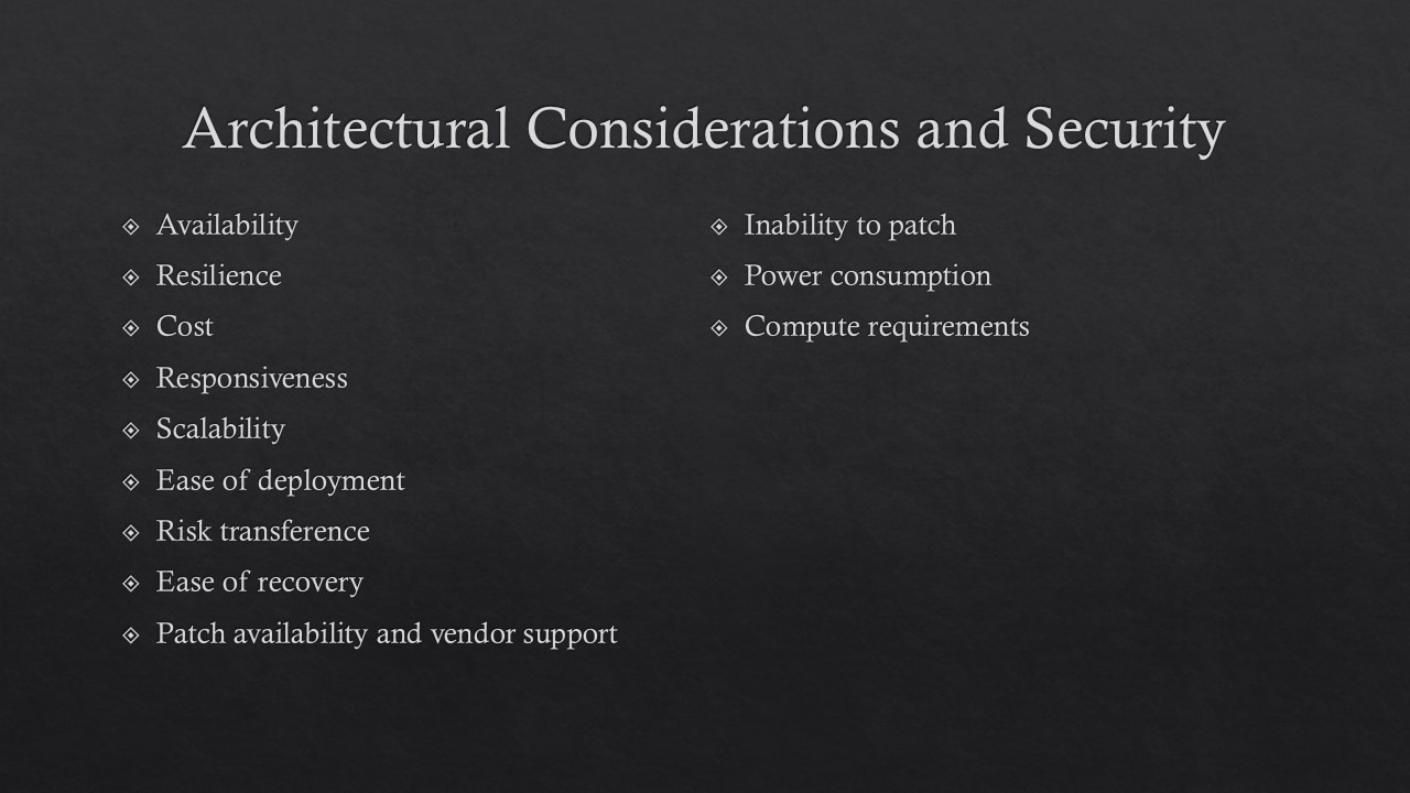 List of architectural considerations and security