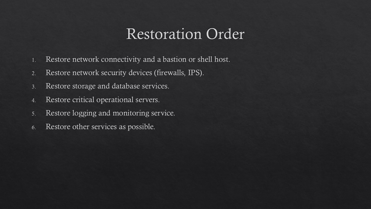 Restoration order for backups